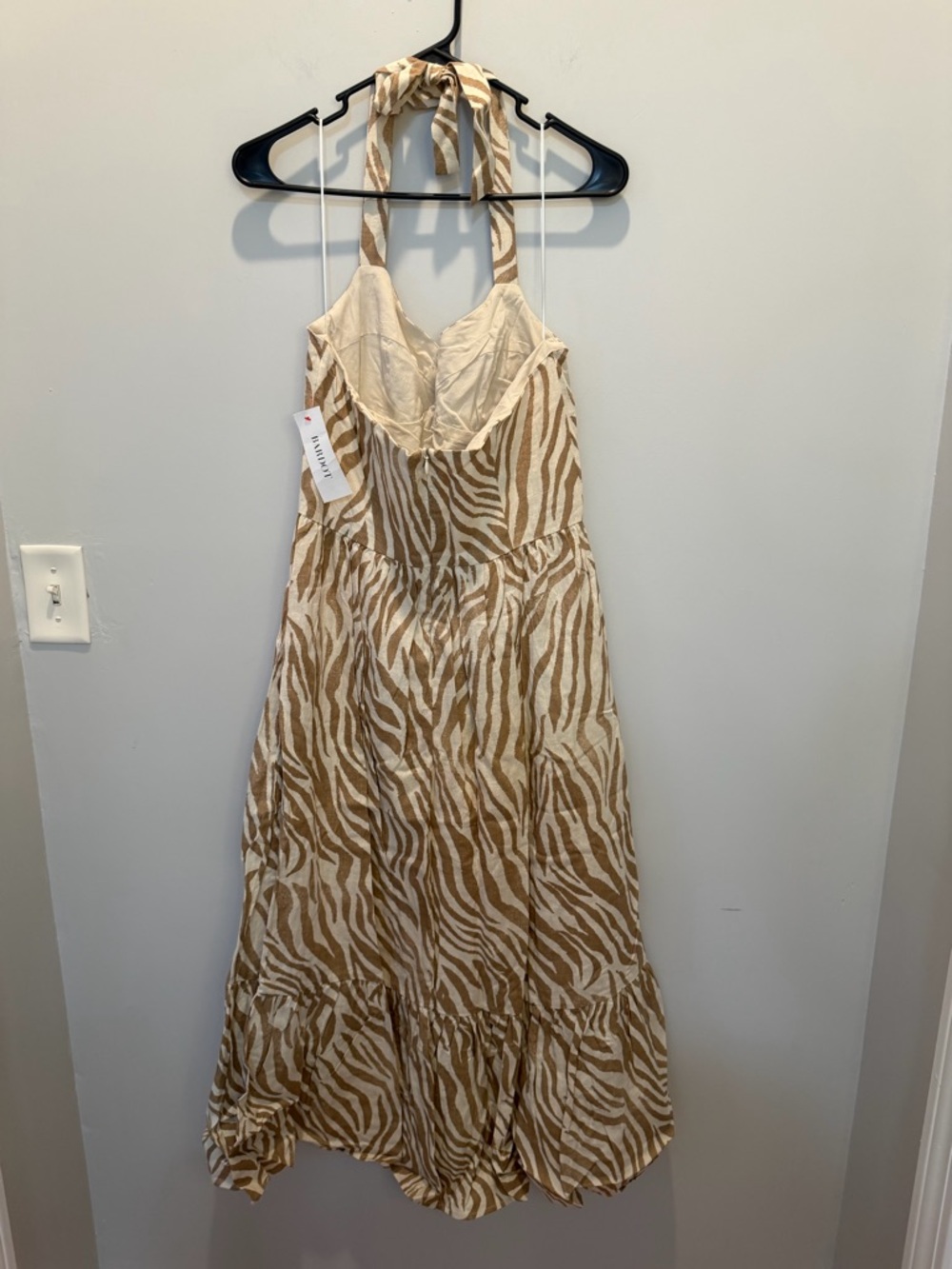 Bardot Tan & White Nala Zebra Halter Maxi Dress NWT Size 8 - Picture 6 of 7